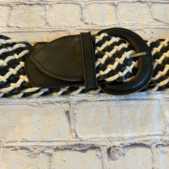 APT.9 WIDE BLACK AND CREAM WOVEN ON BRAZILIAN LEATHER INDIA MADE WOMENS BELT L - Picture 5 of 8